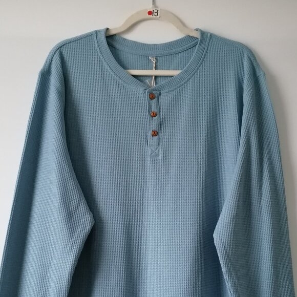 Sail Wind Men's Blue Long Sleeve Long Sleeve Textured Henley T-Shirt Size 2XL - Picture 2 of 7